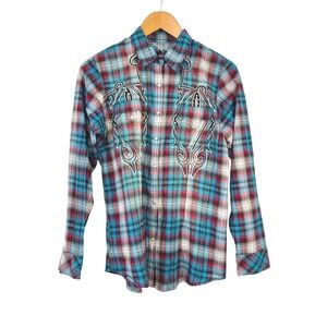 Rock 47 by Wrangler Women's Long Sleeve Plaid Western Shirt Size L